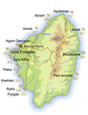 Naxos beaches map
